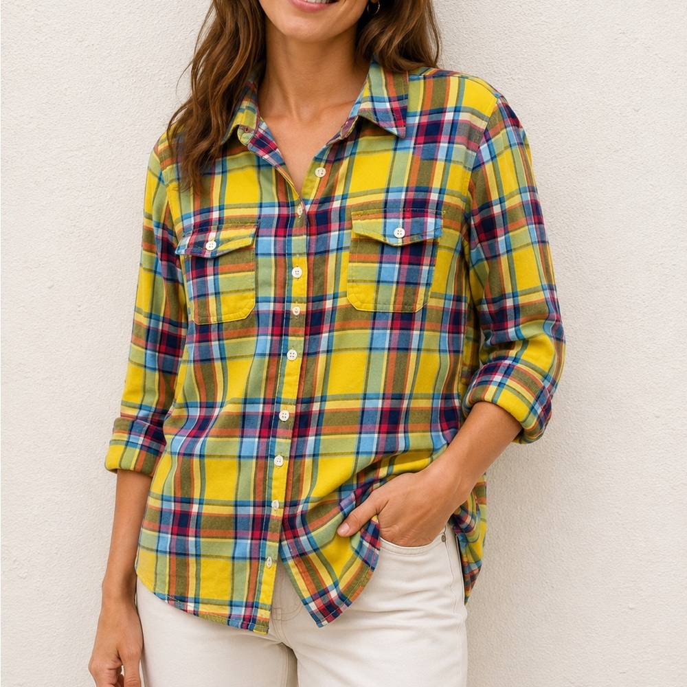 VINTAGE Old Navy Yellow Plaid‎ Button-Down Shirt M